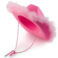 Bedwina Pink Cowgirl Hat with Feather Boa - Fluffy Feather Brim Adult Size Cowboy Hat with Feathers for Bachelorette, Costume Party, Play Dress-Up Fits Most Women and Girls