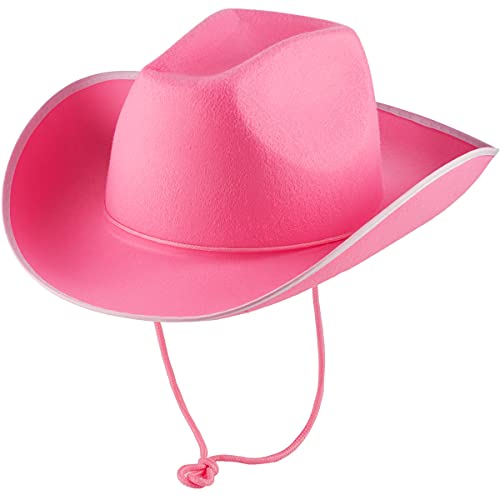 Bedwina Pink Cowboy Hat - Felt Cowboy Hat With a White Round, Costume Accessories Fits for Most Girls and Women with Adjustable Neck Draw String, for Dress-Up Parties and Play Costume