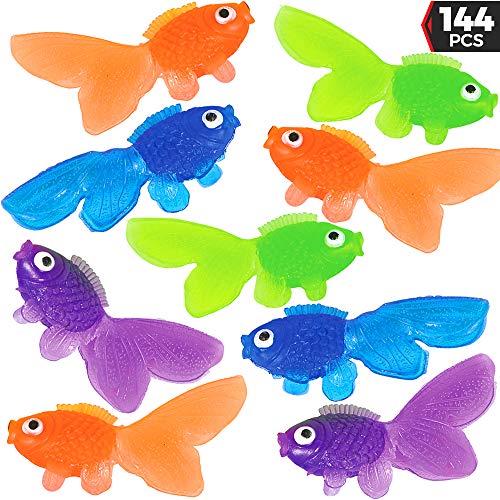 Plastic Vinyl Goldfish - 144 Pcs, 2 Inches Long Gold Fish Toys in Asso –