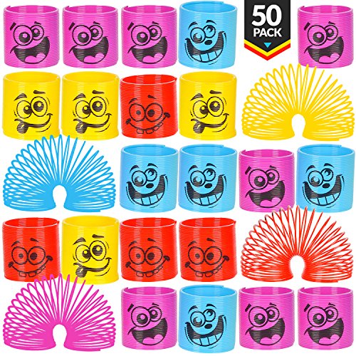 Mega Pack of 50 Coil Springs - Assorted Emoji Silly Faces and Colors, –