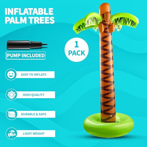 Inflatable Palm Tree with Hand Pump - Large 5.5 Ft Blow Up Palm Trees for Hawaiian Themed Tropical Birthday, Summer Beach Backyard Luau Pool Party Decoration or Photo Booth Prop Accessory