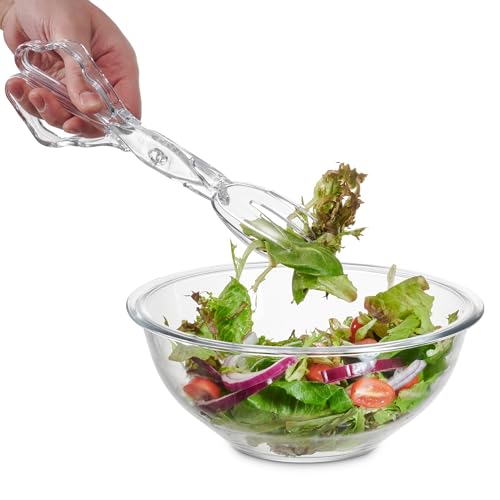 Pack of 1 11-Inch Clear Plastic Scissor Salad Tongs - Premium, Heavy-Duty, Reusable Serving Utensils for Catering, Cooking, Buffets, Party Supplies, and Weddings, Dishwasher Safe (1)