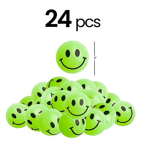 Bulk Bouncy Balls Glow in The Dark - (1inch / 27mm) Diameter, High Bouncing, Small Rubber Smile Face Bouncing Balls for Kids, Vending Machines, Game Prize Toys, Party Favor, Gift Bag Filler