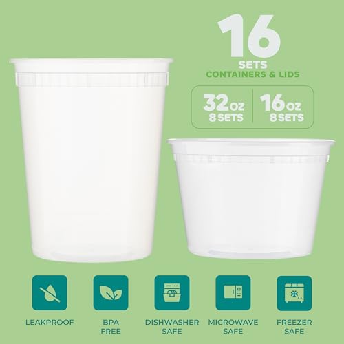 JoyServe Deli Food Containers with Lids - 32 Oz Quart Size & 24-16 Oz Pint Size Airtight Food Storage Takeout Meal Prep Containers with 54 Lids, BPA-Free, Dishwasher, Microwave Safe