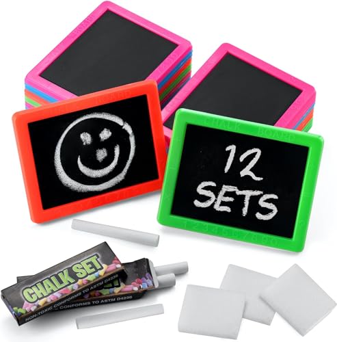Neon Chalkboard Set for Kids - Mini Chalk Boards Each with 2 Chalk Sticks, and 1 Eraser for Boys and Girls Birthday Party Favors for Kids Goodie Bags