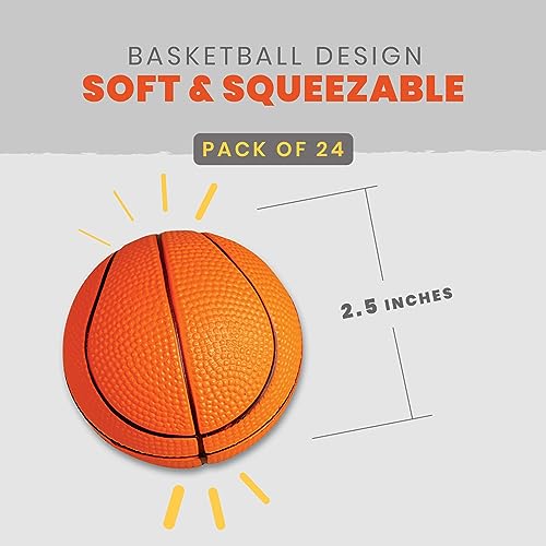 Mini Basketball Stress Balls - 2.5 Inch Small Foam Basketballs for Kids, Sports Theme Party Favor Toys Birthday Party Game, Stress Relief Squeeze Balls, Stocking Stuffers