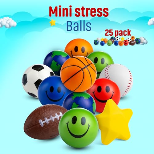 Bulk Mini Stress Balls for Kids - 2-3 in Soft Squeezable Squishy Fidget Toys Balls, Variety of Shapes & Colors, for Kids Party Favors & Goody Bag Stuffers, Birthday Gifts for Boys & Girls