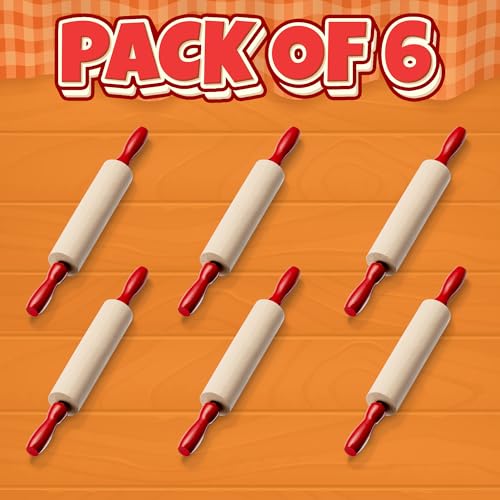 Mini Rolling Pin 7.5 Inch Kids Rolling Pin - (Pack of 6) Set for Play Dough Accessories Small Rolling Pin For Dough - Wood Kids Rolling Pins with Handles for Foods, Accessories
