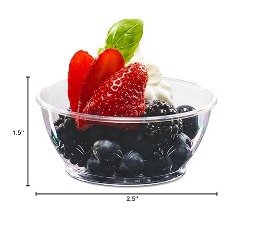 Clear Mini Plastic Bowls - 6 Oz Disposable Premium Hard Plastic Dessert Bowls for Serving, Weddings, Catering, Parties, Ice Cream, Salsa Home or Event Party Supplies