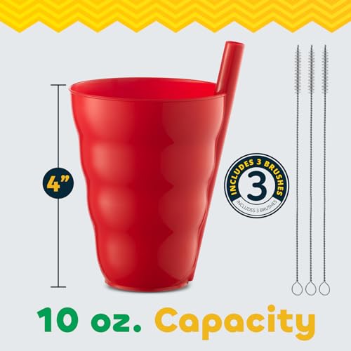 Kids Straw Cups for Kids - 10oz Tumbler w/Built-In Straws for Everyday Use, Stackable BPA-Free Plastic Sip-A-Cup Drink Tumblers for Water, Juice, Milk, Dishwasher Safe, Neon Colors