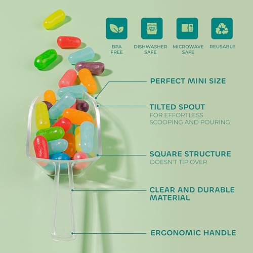 Mini Clear Acrylic Plastic Scoops for Candy - Ice Cream Bar, Jars, Containers, Coffee, Flour, Dessert Toppings, Buffets, Kitchen, Weddings, Parties & Concessions, Candy Buffet, 5.5" Candy Scoops