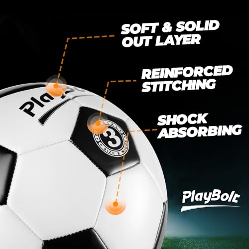 PlayBolt Soccer Ball Size 3 - (Pack of 1 or 4) Size 3 Soccer Balls w/Pump - Classic Black & White for Little Kids Youth Sports, Indoor & Outdoor