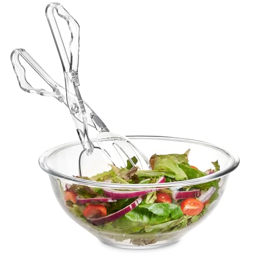 Pack of 1 11-Inch Clear Plastic Scissor Salad Tongs - Premium, Heavy-Duty, Reusable Serving Utensils for Catering, Cooking, Buffets, Party Supplies, and Weddings, Dishwasher Safe (1)