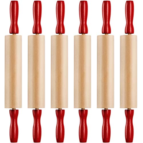 Mini Rolling Pin 7.5 Inch Kids Rolling Pin - (Pack of 6) Set for Play Dough Accessories Small Rolling Pin For Dough - Wood Kids Rolling Pins with Handles for Foods, Accessories