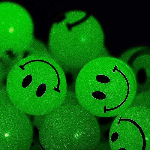 Bulk Bouncy Balls Glow in The Dark - (1inch / 27mm) Diameter, High Bouncing, Small Rubber Smile Face Bouncing Balls for Kids, Vending Machines, Game Prize Toys, Party Favor, Gift Bag Filler