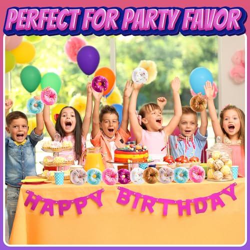 Bedwina Plush Donuts with Sprinkles - (Pack of 12) 1 Dozen Stuffed Donut Pillow Toy Party Favors, Donut Party Supplies Decorations and Stocking Stuffers for Kids