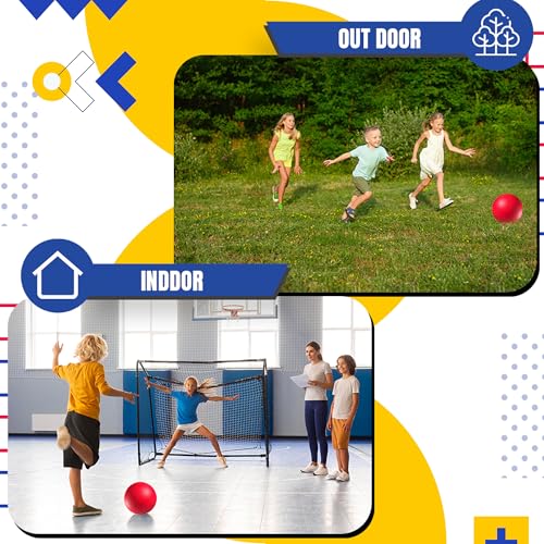 Bedwina Playground Balls Bulk - 8.5 Inch Red Rubber Kickball Bouncy Inflatable Balls for Kids & Adults w/Hand Pump, Indoor & Outdoor Games, Kickballs, Dodgeball, Four Square, and More