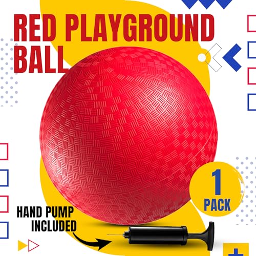 Bedwina Playground Balls Bulk - 8.5 Inch Red Rubber Kickball Bouncy Inflatable Balls for Kids & Adults w/Hand Pump, Indoor & Outdoor Games, Kickballs, Dodgeball, Four Square, and More