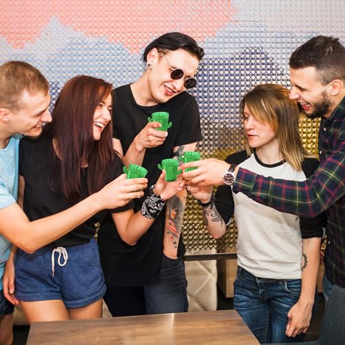 Cactus Plastic Shot Glasses - 2-Oz Shot Glasses Funny Cute Novelty Set for Bachelorette, Western, Cinco de Mayo, Tequila, Fiesta Themed Party Supplies, BPA-Free, Dishwasher-Safe, Green