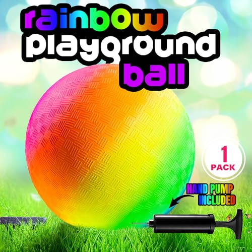 Bedwina Rainbow Playground Balls - 8.5Inch - Rubber Bouncy Inflatable Balls for Kids and Adults, Indoor and Outdoor Games, Kickball, Dodgeball, Four Square, Dodge Ball, Handball