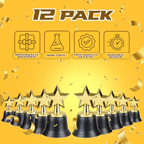 Bedwina Star Trophy Award - Bulk - 4.5 Inch Gold Award Trophies For Kids Awards, Choice Prizes for Adults, Winner Competitions, Sports Events, Party Decorations, Teachers & Party Favors