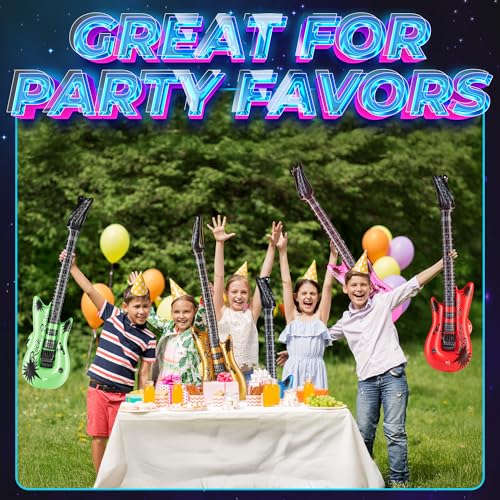 Bedwina Inflatable Guitars for Kids - 36-inch Neon Blow Up Guitar Instruments, Party Favors, Giveaways, DJ-Props, Photo-Booth, Birthdays, Rock Star, Rock and Roll Party Decorations