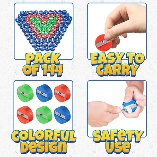 Pencil Sharpeners in Bulk - Pocket Sized Mini Handheld Pencil Sharpener for Kids, Plastic and Colorful for Party Favors, Goodie Bags, Classroom Prizes and School Supplies by Bedwina