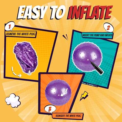 Bedwina 18-Inch Big Balls for Toddlers and Kids - Inflatable Giant Balls for Kids with Hand Air Pump, Big Bouncy, Sensory Play, Stress Toy, Knobby, Large Playground, Recess, Games for Children