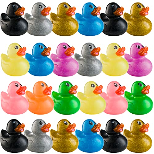 Glitter Rubber Ducks in Bulk - Assorted 2-inch Duck Toys for Baby Shower Rubber Duckies, Mini Ducks Bath Toy, Birthday Party Favors Ducks