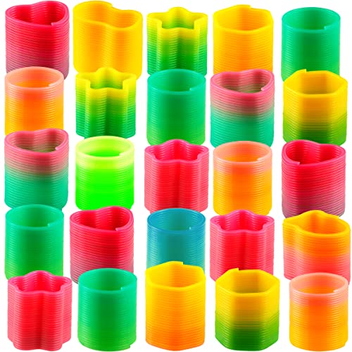 Bedwina Rainbow Spring Toy Assortment - Mini Plastic Coil Spring Toy - Bright Colors and Shapes, Goody Bag Filler, Party Prizes and Stocking Stuffers for Kids