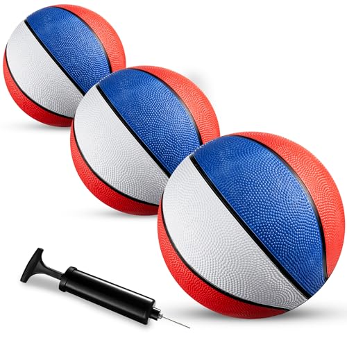 Bedwina Mini Rubber Basketball Balls for Kids - (Pack of 3) 7 Inch, Size 3 - Pool Basketball Hoop Set, Outdoor & Indoor Small Hoops Carnivals, Game Prizes