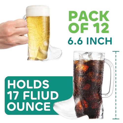 JoyServe Cowboy Boot Cups - 17oz Cowboy and Cowgirl Drink Mugs, Reusable BPA-Free Plastic Mug with Handle for Western Themed Rodeo Birthday Party Decorations and Supplies