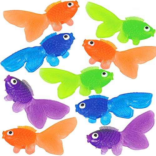 Bedwina Plastic Vinyl Goldfish, 2 Inches Long Gold Fish Toys in Assorted Colors for Party Favors, Carnival Kids Prizes, Decorations, Crafts, Games and Birthday Party Supplies, Stocking Stuffers