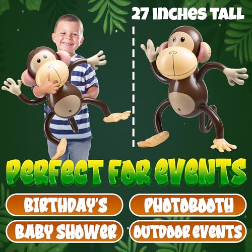 Large Inflatable Monkey - 27-Inch Monkeys for Baby Shower, Safari, Jungle Themed Birthdays, Blow Up Animal Party Favors and Decorations for Kids and Toddlers