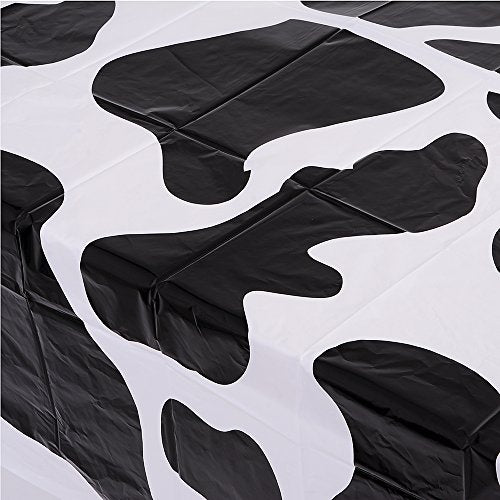 Cow Print Tablecloth - 54 x 72 Inch Tablecloths for Farm Animal Themed Parties, Birthday Party Supplies and Picnic Table Covers, (Black and White)
