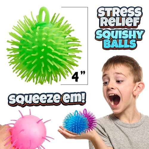 Puffer Balls - Stress Balls Bulk, Neon, Stress Relief Toy for Kids for Goodie Bags and Party Favors in Bulk