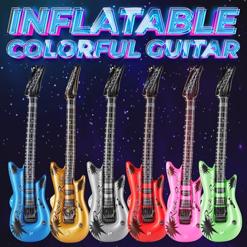 Bedwina Inflatable Guitars for Kids - 36-inch Neon Blow Up Guitar Instruments, Party Favors, Giveaways, DJ-Props, Photo-Booth, Birthdays, Rock Star, Rock and Roll Party Decorations