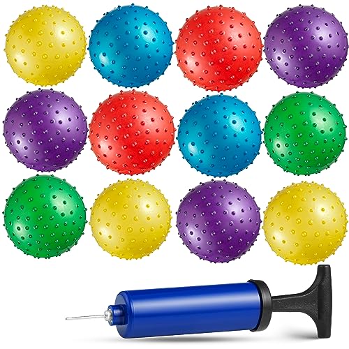 Bedwina Mini Knobby Balls - Bulk 5 Inch Sensory Balls and Spiky Massage Stress Balls with Pump, Fun Bouncy Ball Party Favors