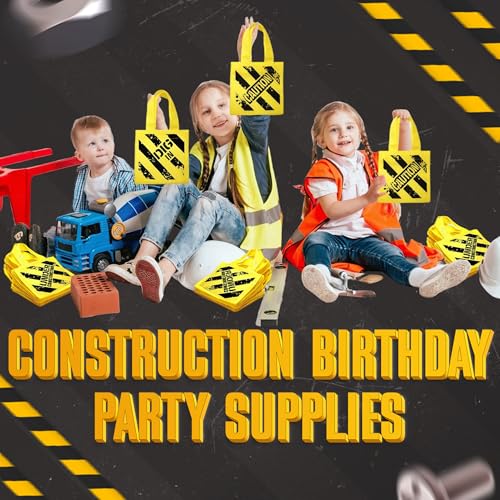 Construction Birthday Party Supplies - Under Construction Party Decorations Themed Mini Non-Woven Canvas Tote Gift Bags