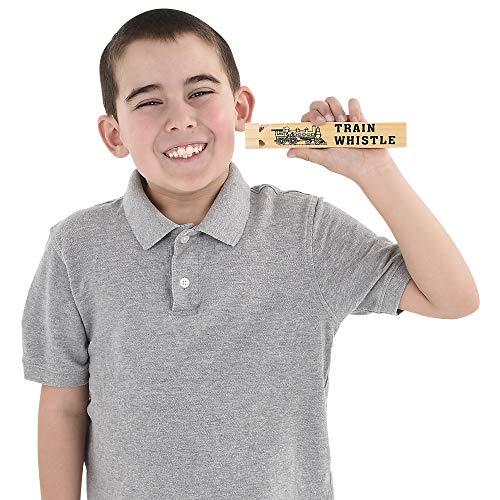Wooden Train Whistles - Wood Train Whistle for Kids, Train Party Favors, Theme Birthday Decorations, Noisemakers, Goodie Bag Filler, Small Game Prizes, Stocking Stuffers
