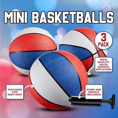 Bedwina Mini Rubber Basketball Balls for Kids - (Pack of 3) 7 Inch, Size 3 - Pool Basketball Hoop Set, Outdoor & Indoor Small Hoops Carnivals, Game Prizes