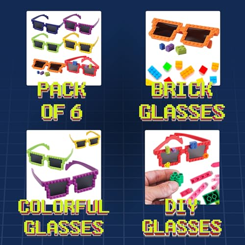 Building Blocks Glasses - Block Mania Building Block Glasses with Extra Bricks for Carnival Supplies