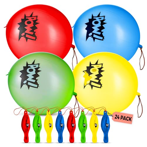 Superhero Punch Balloons - Bulk, Large Punching Balloons for Kids, Inflatable Punch Balls for Carnival Prizes, Goodie Bag Stuffers for Kids, Superhero Theme Birthday Party Favors Toys