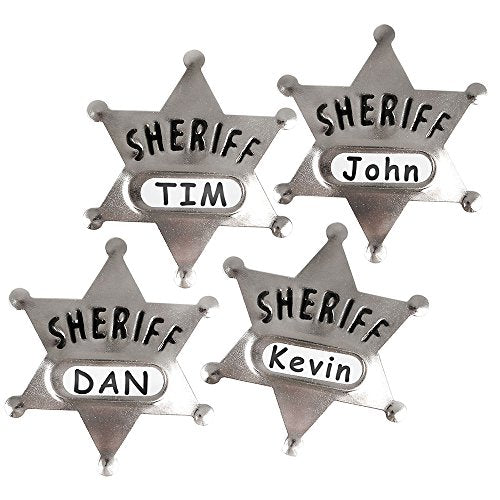 Metal Sheriff Badges - Silver Star Name Badges with Stickers for Personalized Names, Western Cowboy Dress Up Deputy's Badge Toys for Kids Birthday Party Favors, Giveaways & More