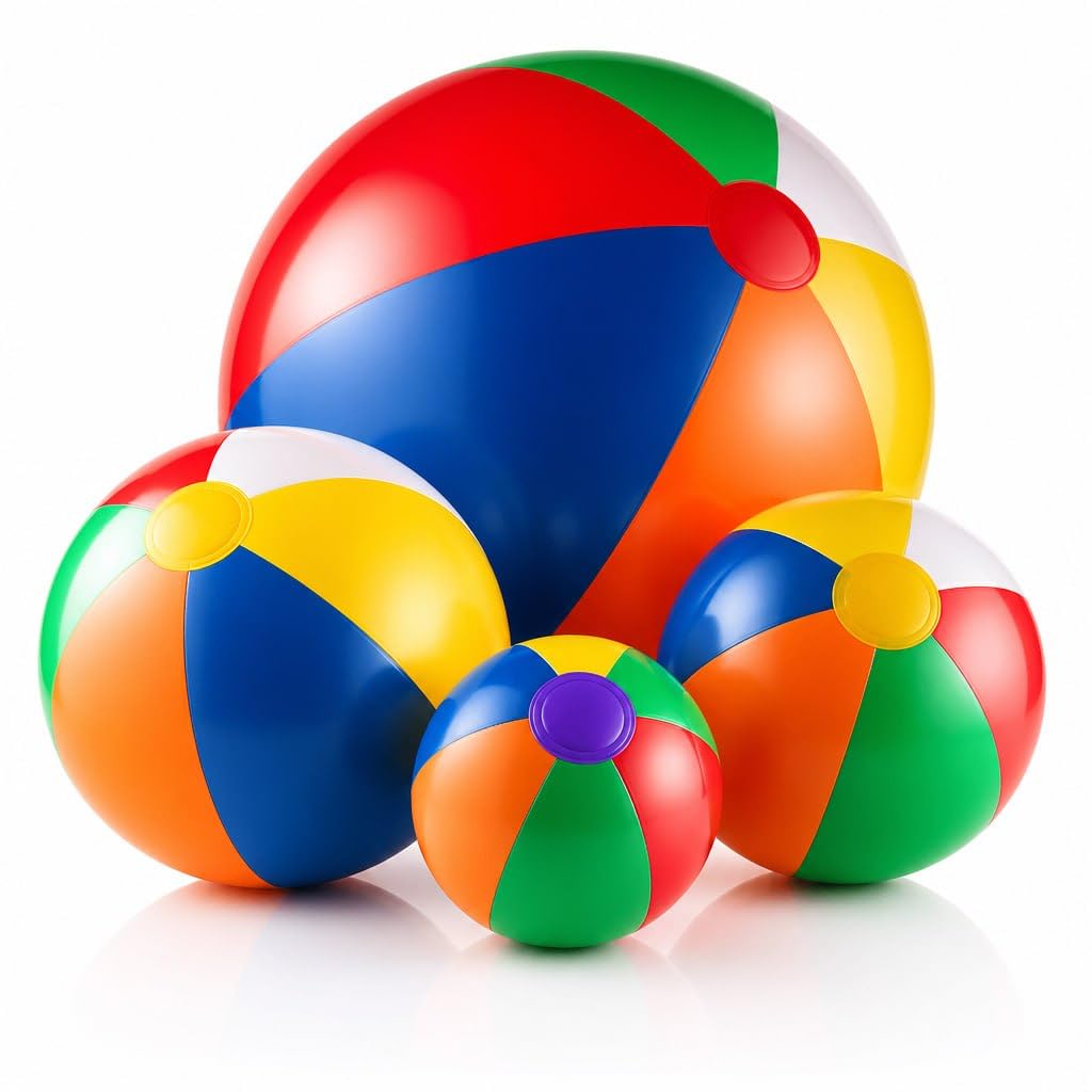 4-pcs Assorted Sizes Inflatable Beach Balls - Small & Large Rainbow Beach Balls For Kids In 6", 12", 16", 24" Sizes - Colorful Blow Up Pool Toys For Beach Games, Summer Party Decoration & Outdoor Fun