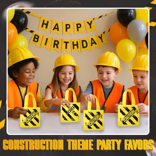 Construction Birthday Party Supplies - Under Construction Party Decorations Themed Mini Non-Woven Canvas Tote Gift Bags