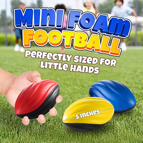 Bedwina 5" Mini Foam Football - Small Toy Footballs for Indoor and Outdoor Play, Spiral Foam Sports Birthday Football Party Favors for Kids