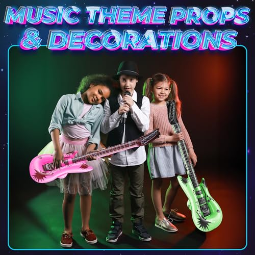 Bedwina Inflatable Guitars for Kids - 36-inch Neon Blow Up Guitar Instruments, Party Favors, Giveaways, DJ-Props, Photo-Booth, Birthdays, Rock Star, Rock and Roll Party Decorations