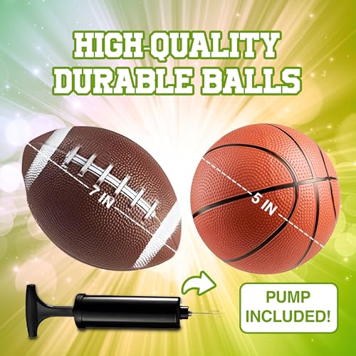 Bedwina Sports Balls for Kids & Toddlers - 5-inch Sports Balls Set Includes Football, Small Soccer Ball, Basketball, and Playground Balls, Fun Indoors & Outdoor Toys (Hand Pump Included)