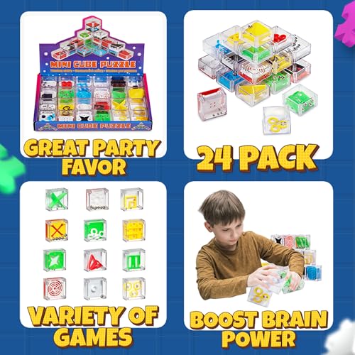 Bedwina Mini Cube Puzzle Box Set - Balance IQ Party Favor Games for Kids, Teens, Adults, 1.5 Inch Mini Games for Kids 3D Brain Teaser Maze